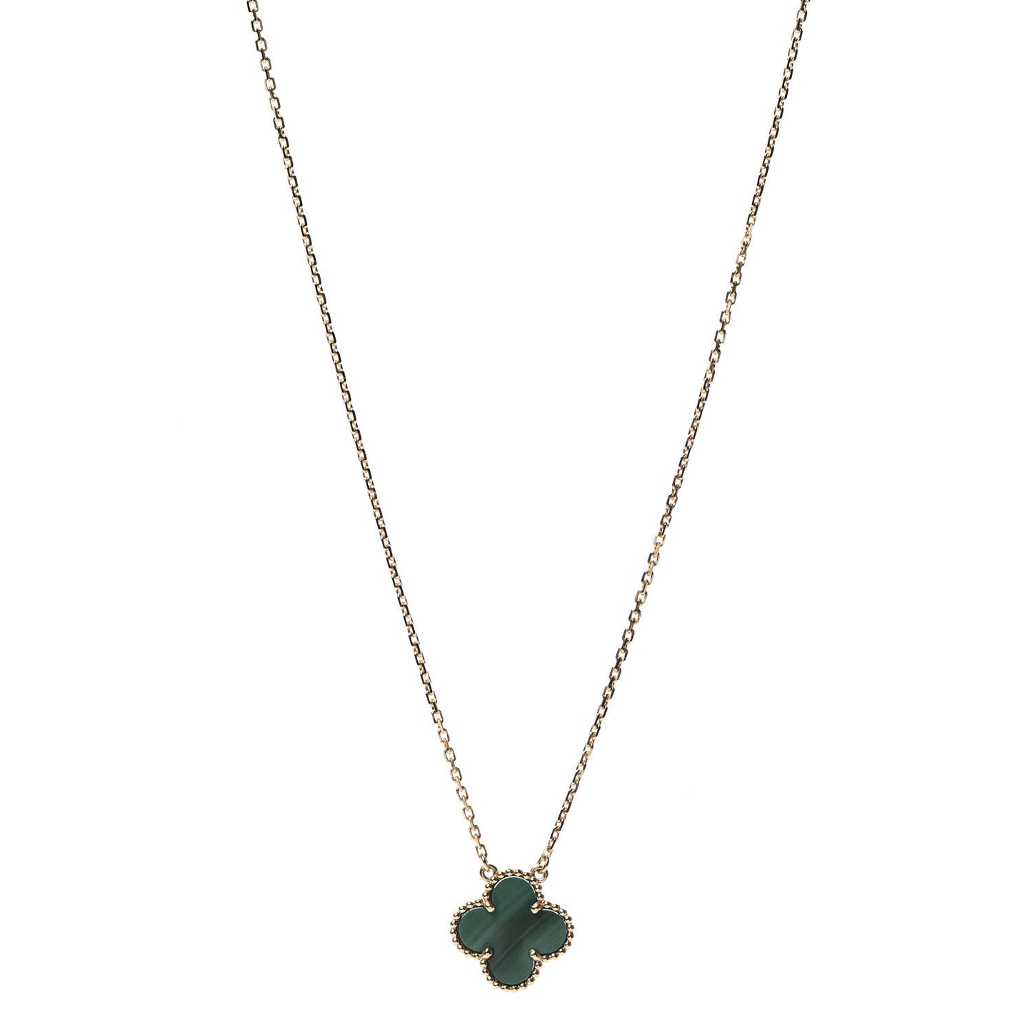 18K Yellow Gold Malachite Vintage Alhambra Pendant Necklace