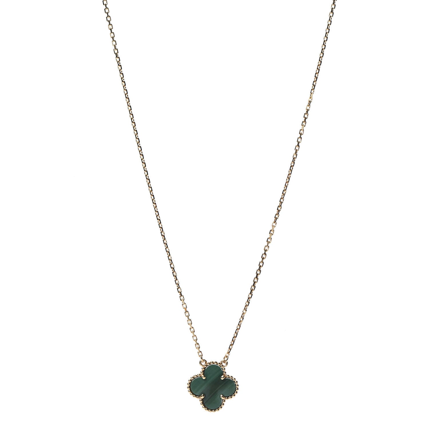 Van Cleef & Arpels 18K Yellow Gold Malachite Vintage Alhambra Pendant Necklace 1 of 7
