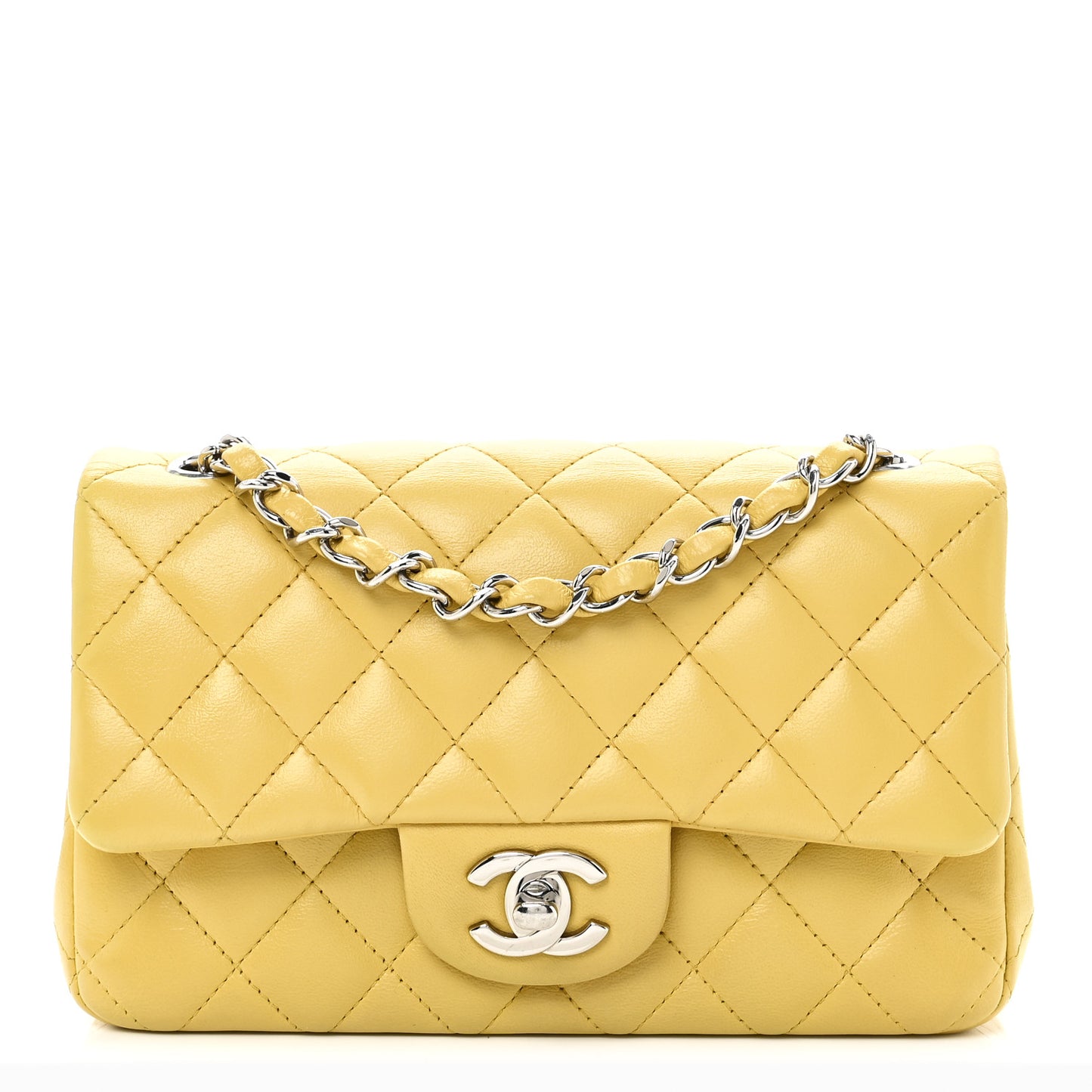 Lambskin Quilted Mini Rectangular Flap Yellow