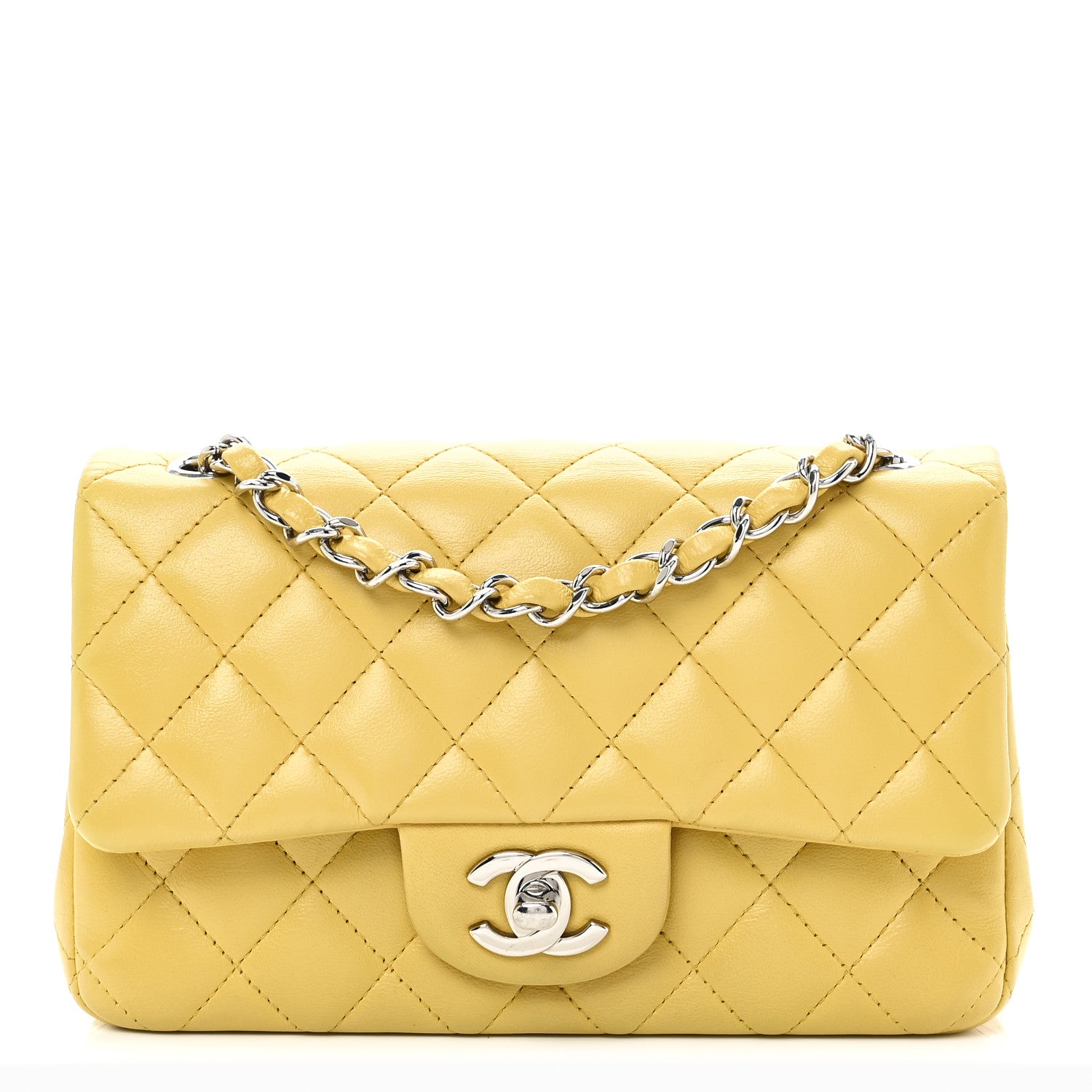 Chanel Lambskin Quilted Mini Rectangular Flap Yellow 1 of 10