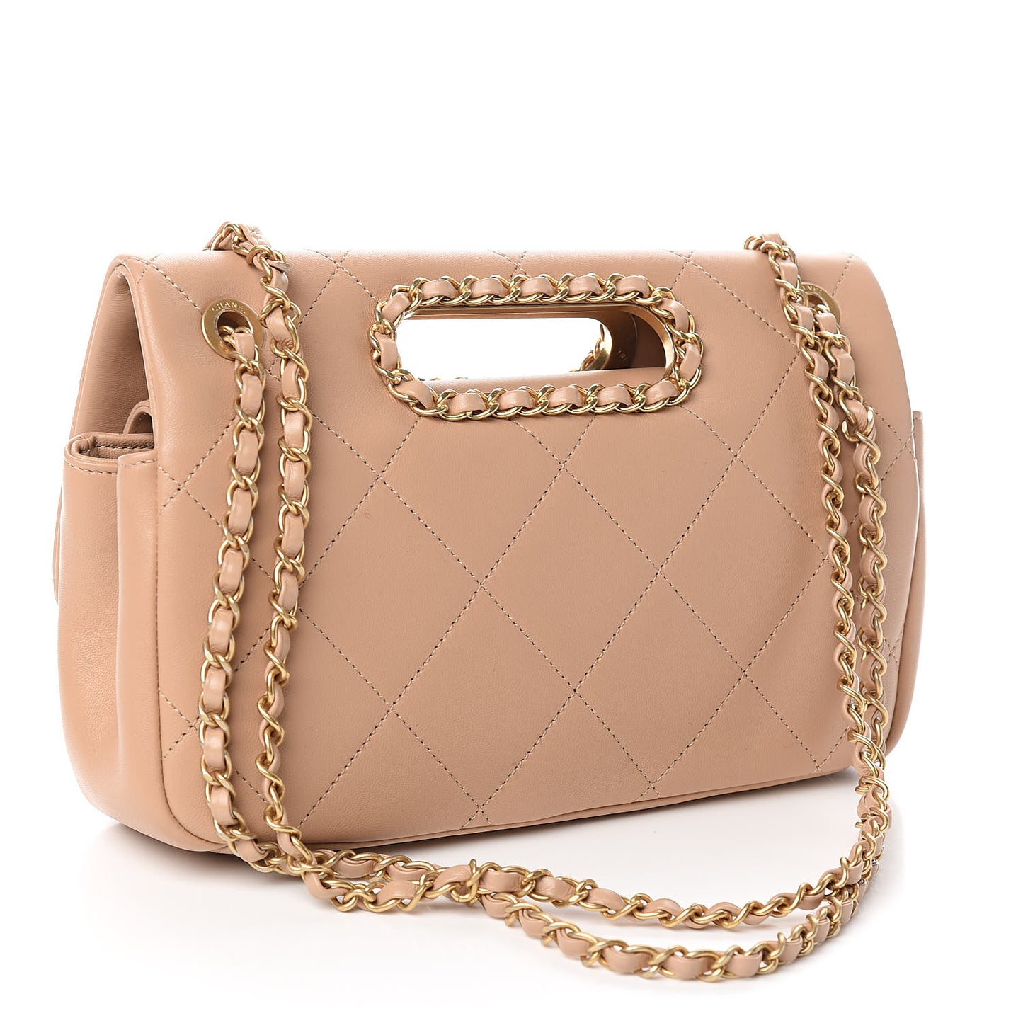 Lambskin Quilted Medium Chain Clutch Flap Beige