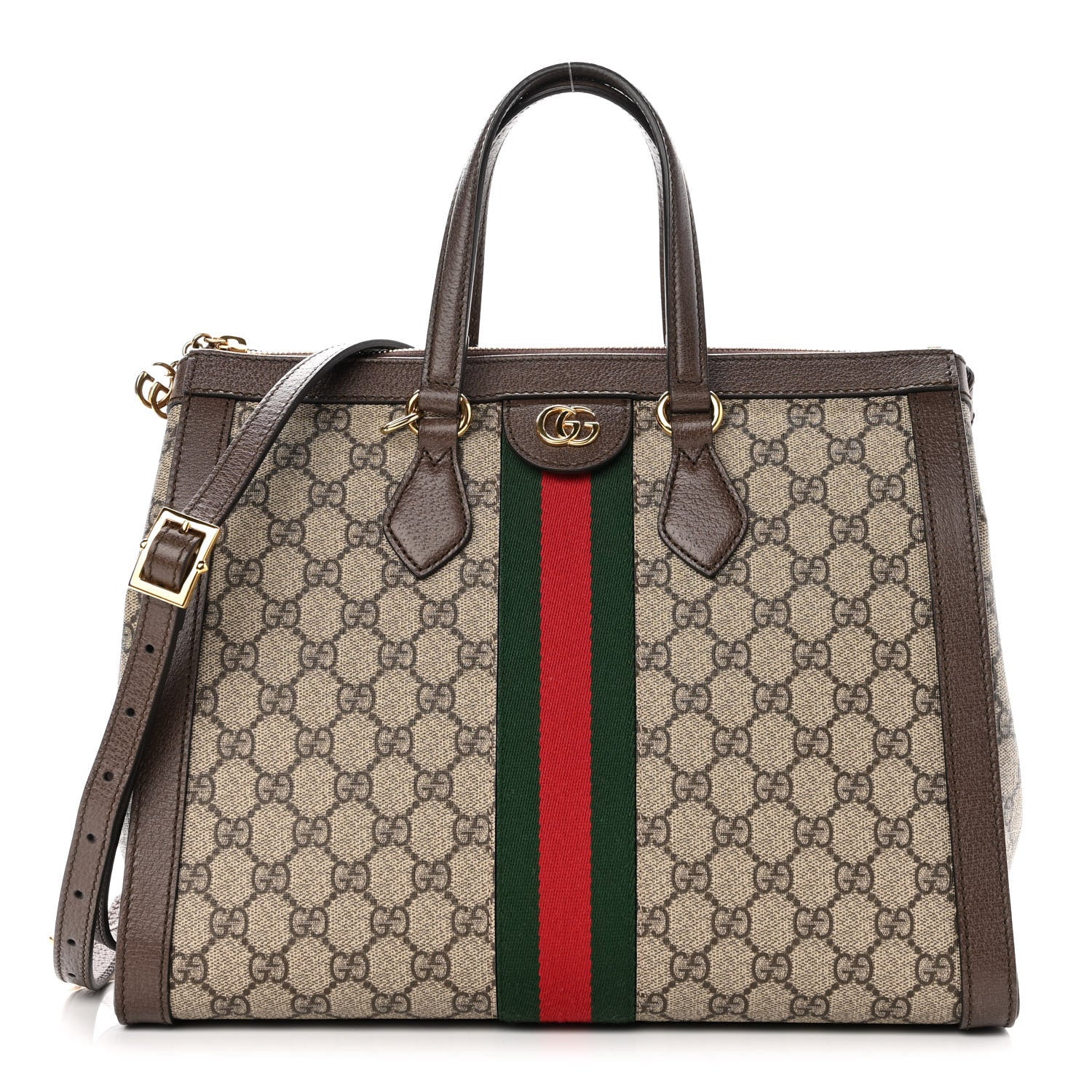 Gucci GG Supreme Monogram Web Medium Ophidia Tote Bag Brown 1 of 10