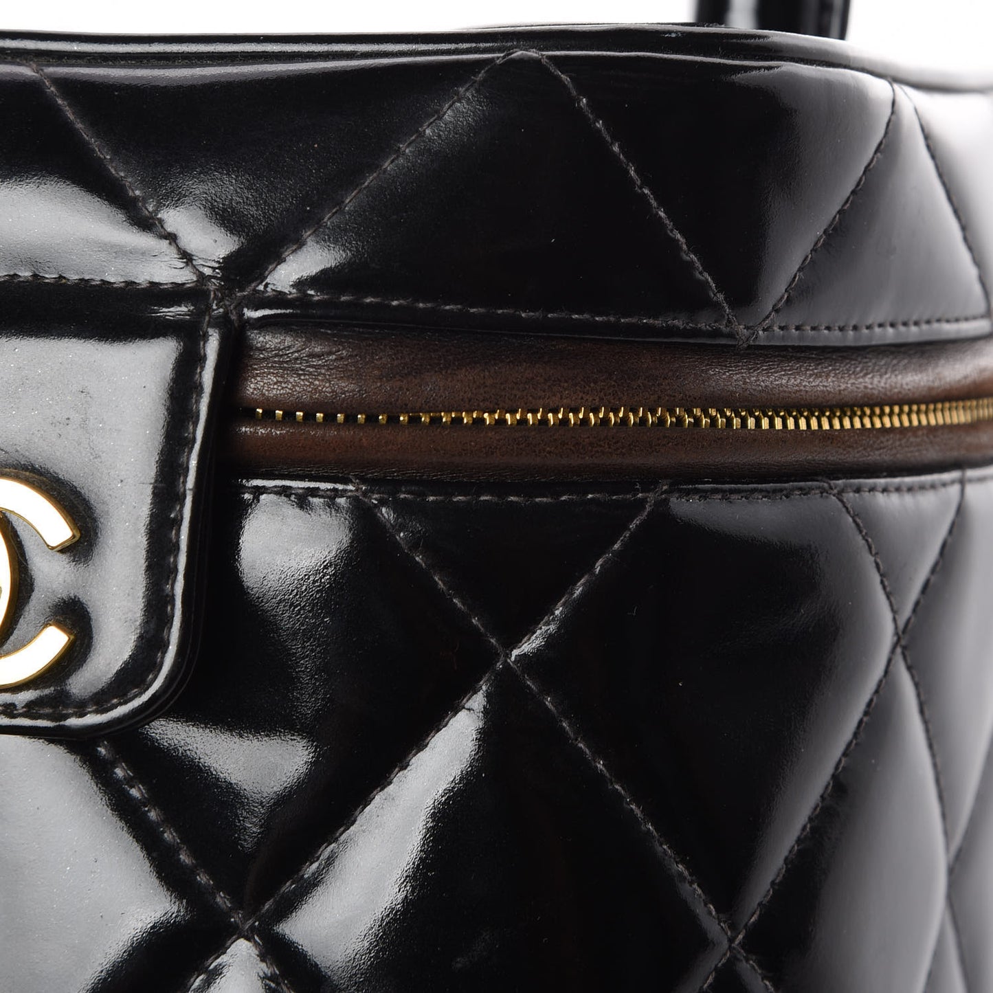 Patent Quilted Vanity Cosmetic Case Black