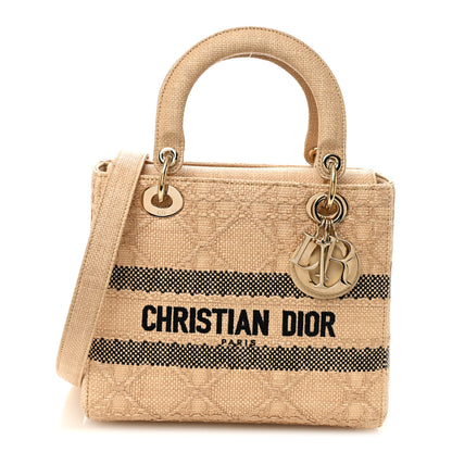 Christian Dior Raffia Woven Cannage Embroidered Medium Lady D-Lite Natural Black 1 of 10