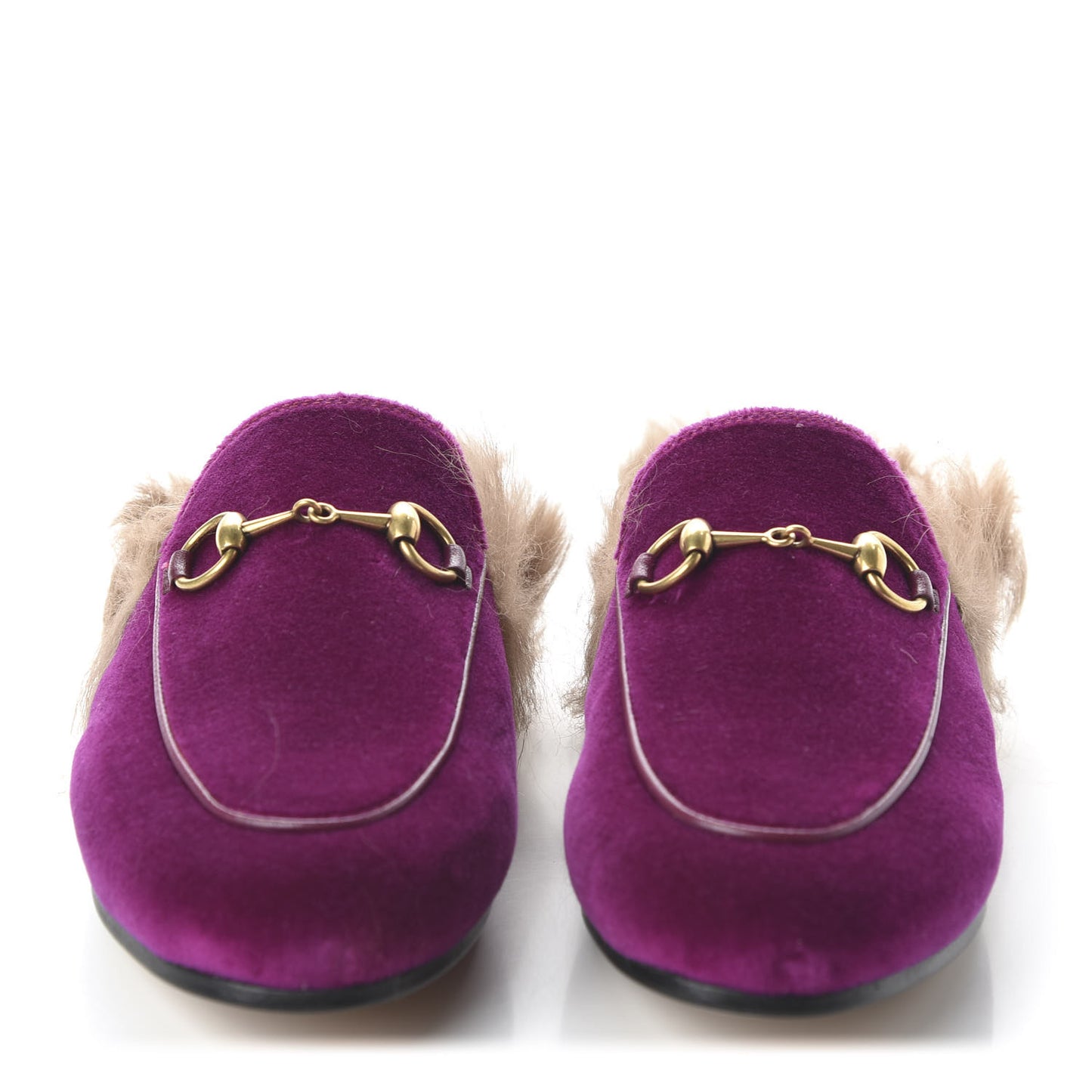 Velvet Fur Womens Princetown Slippers 35.5 Fucsia Violet Cyclamen Natural