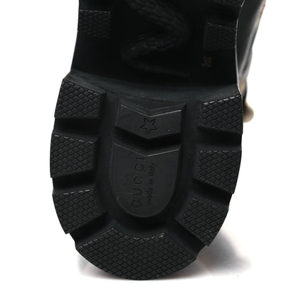 Gucci Calfskin Embroidered Lace Up Combat Ankle Boots 38 Black 6 of 8