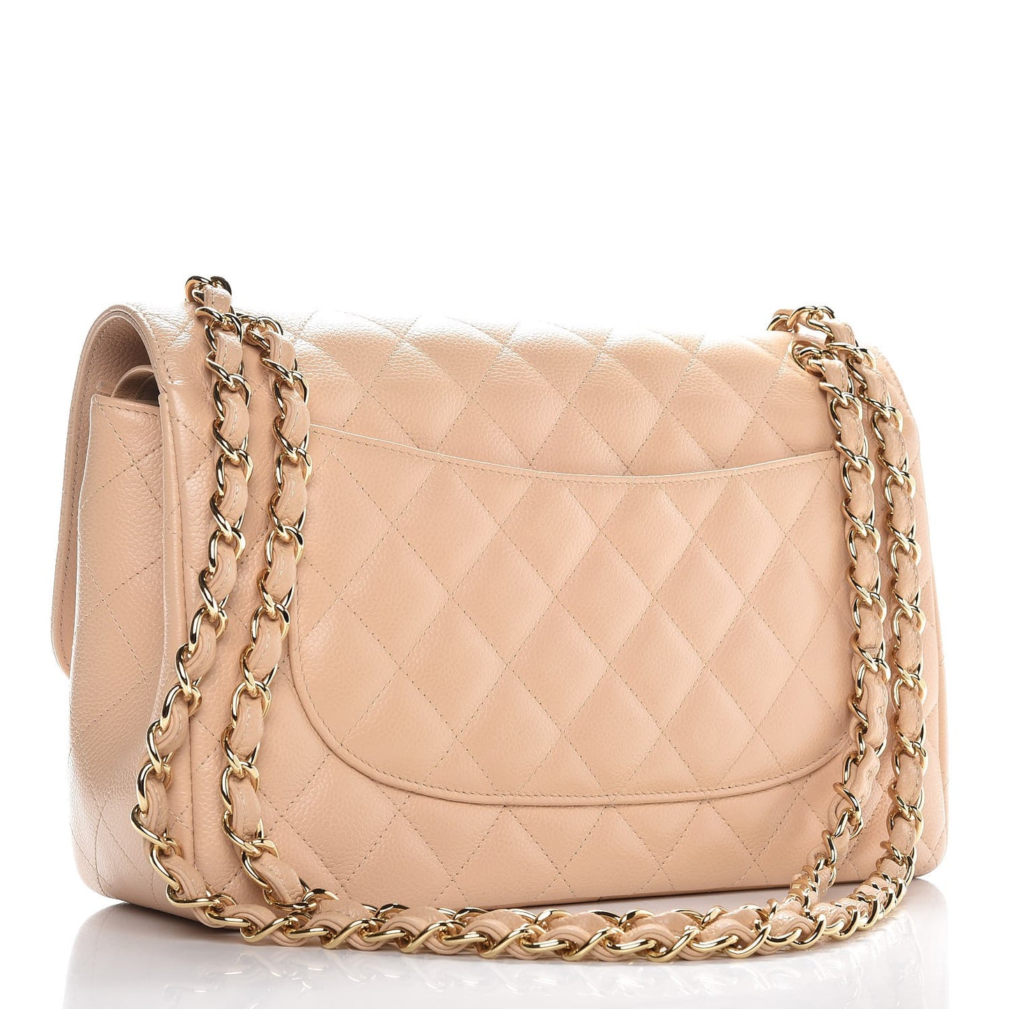 Caviar Quilted Jumbo Double Flap Beige Clair
