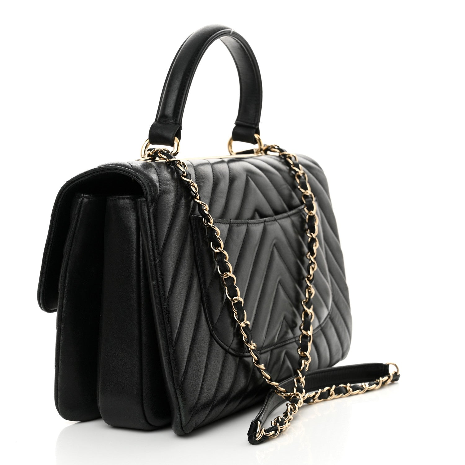 Chanel Lambskin Chevron Quilted Medium Trendy CC Dual Handle Flap Bag Black 3 of 18