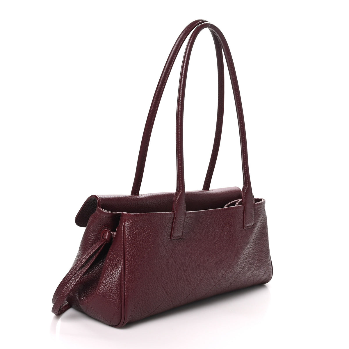 Grained Calfskin Stitched Urban Essentials Small Shopping Bag Burgundy