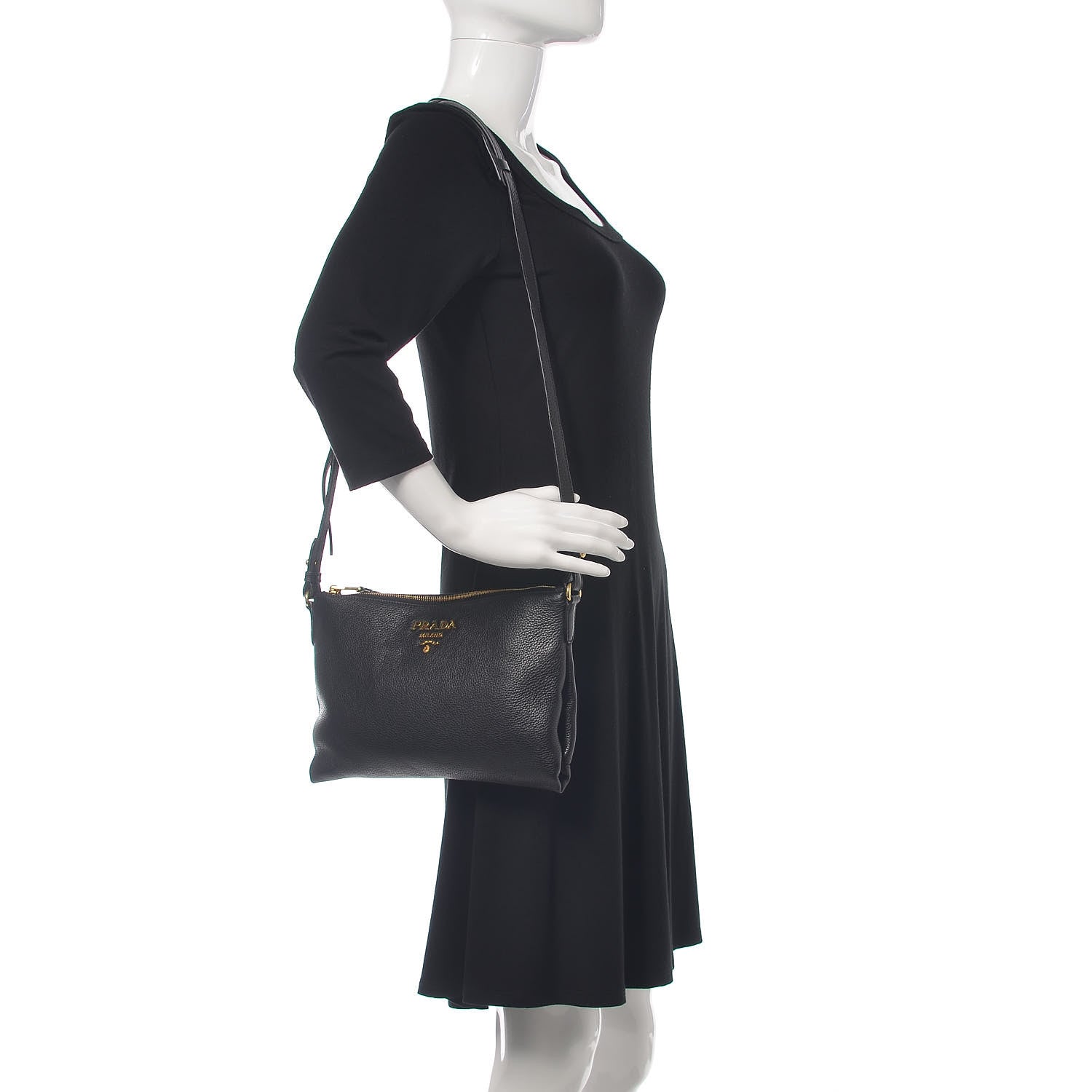 Prada Vitello Daino Crossbody Bag Black 2 of 11