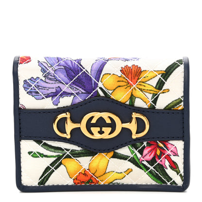 Gucci Canvas Flora Floral Trapuntata Zumi Card Case Wallet Great White Multicolor Blue Agata 1 of 8