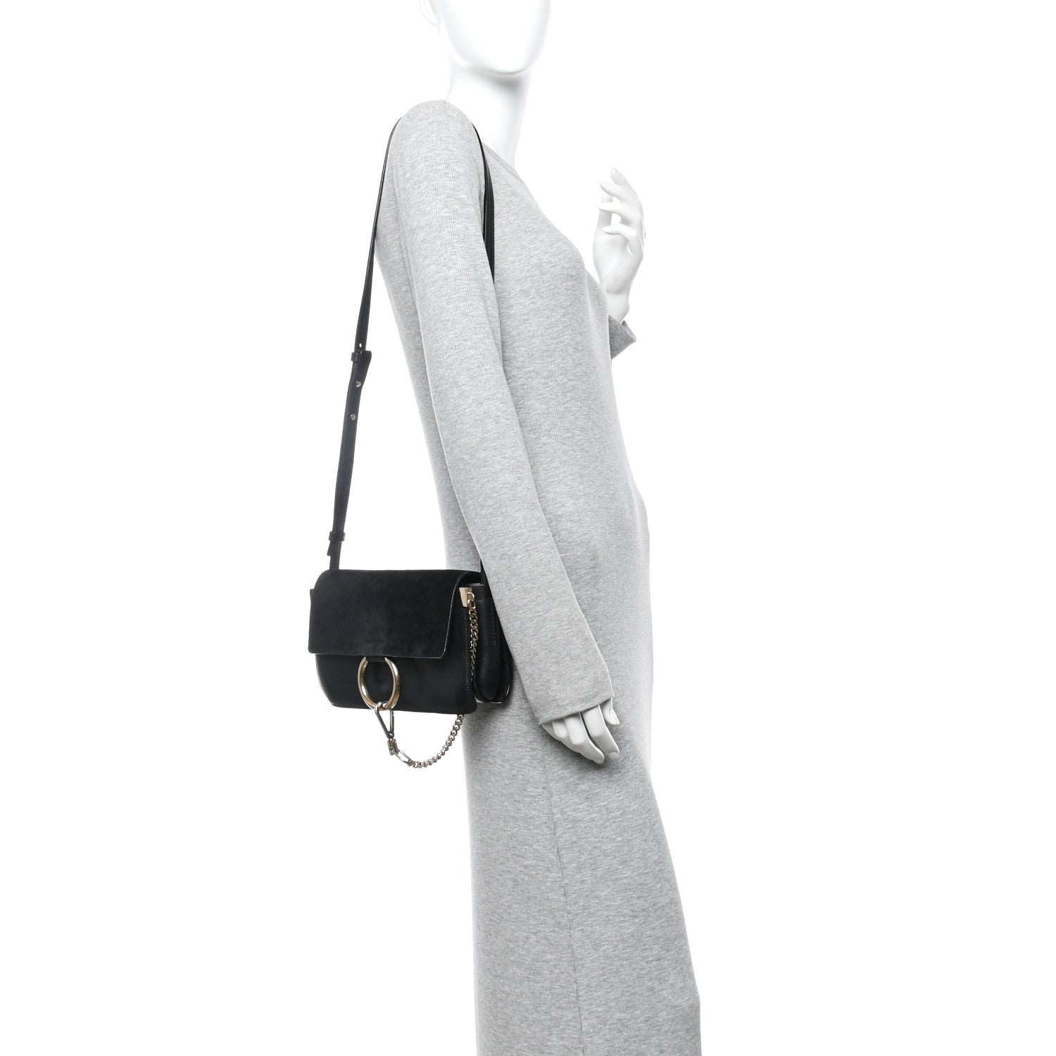 Chloe Suede Calfskin Small Faye Shoulder Bag Black 2 of 11