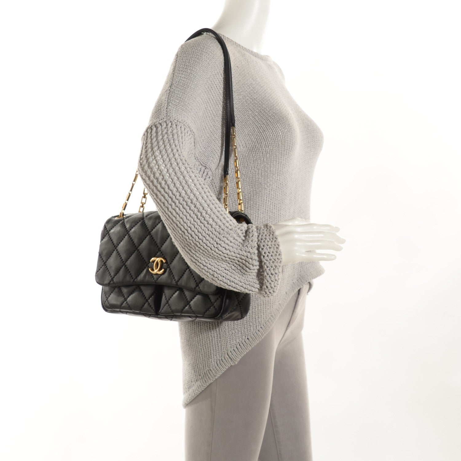 Chanel Calfskin Quilted Large Retro Chain Flap Black 2 of 8