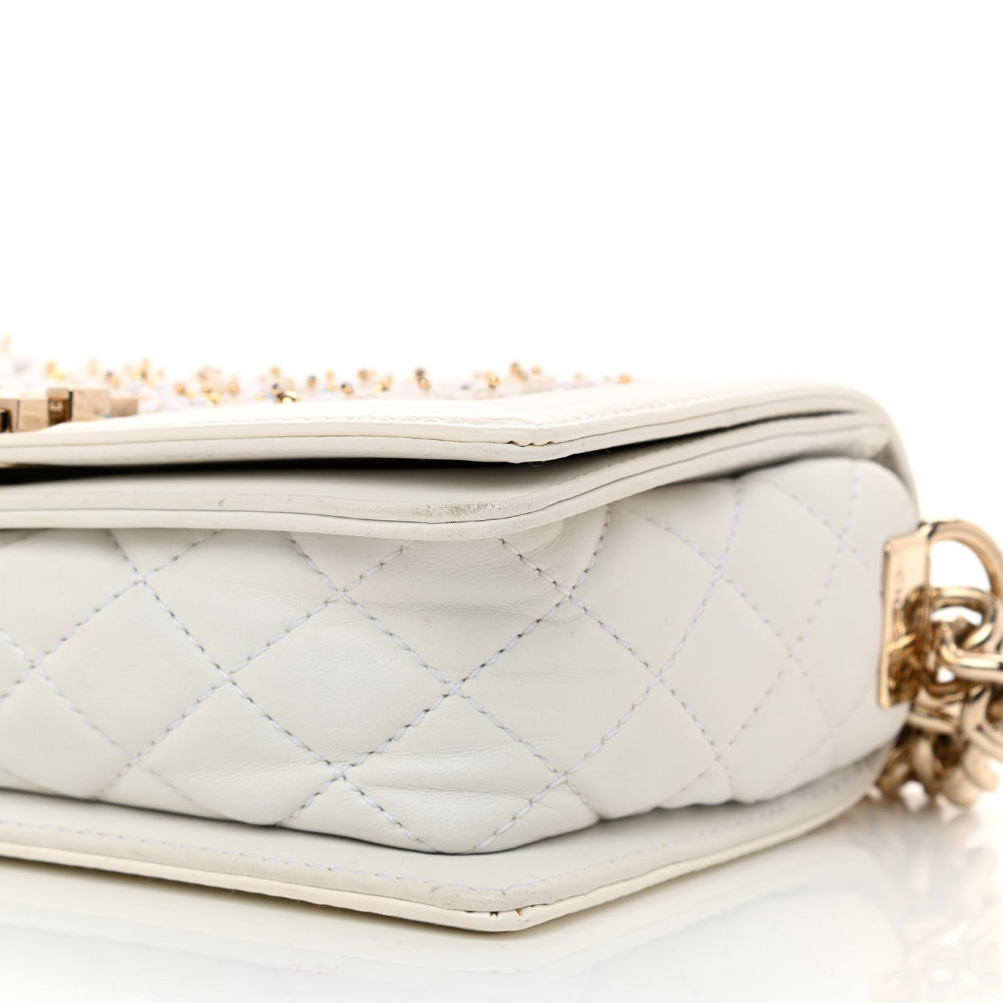 Patent Sequin Medium Boy Chanel Flap White Pink Light Blue
