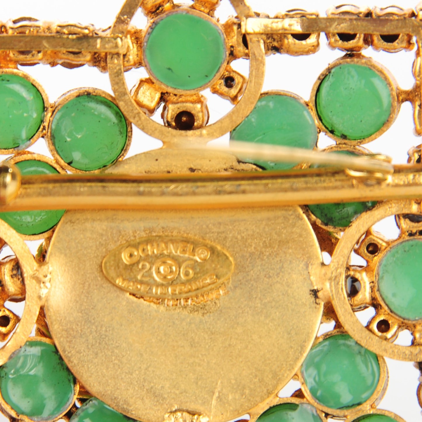 Resin Crystal Brooch Green Gold