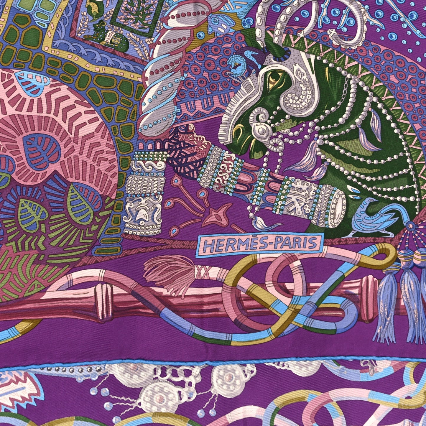 Silk Au Fil Du Carre Scarf 90 Violet Vieux Rose Vert