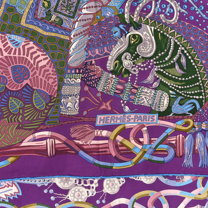 Hermes Silk Au Fil Du Carre Scarf 90 Violet Vieux Rose Vert 3 of 4