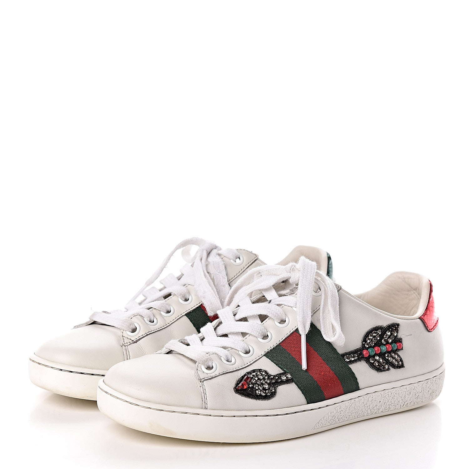Gucci Calfskin Web Studded Womens Arrow Ace Sneakers 35.5 White 3 of 17