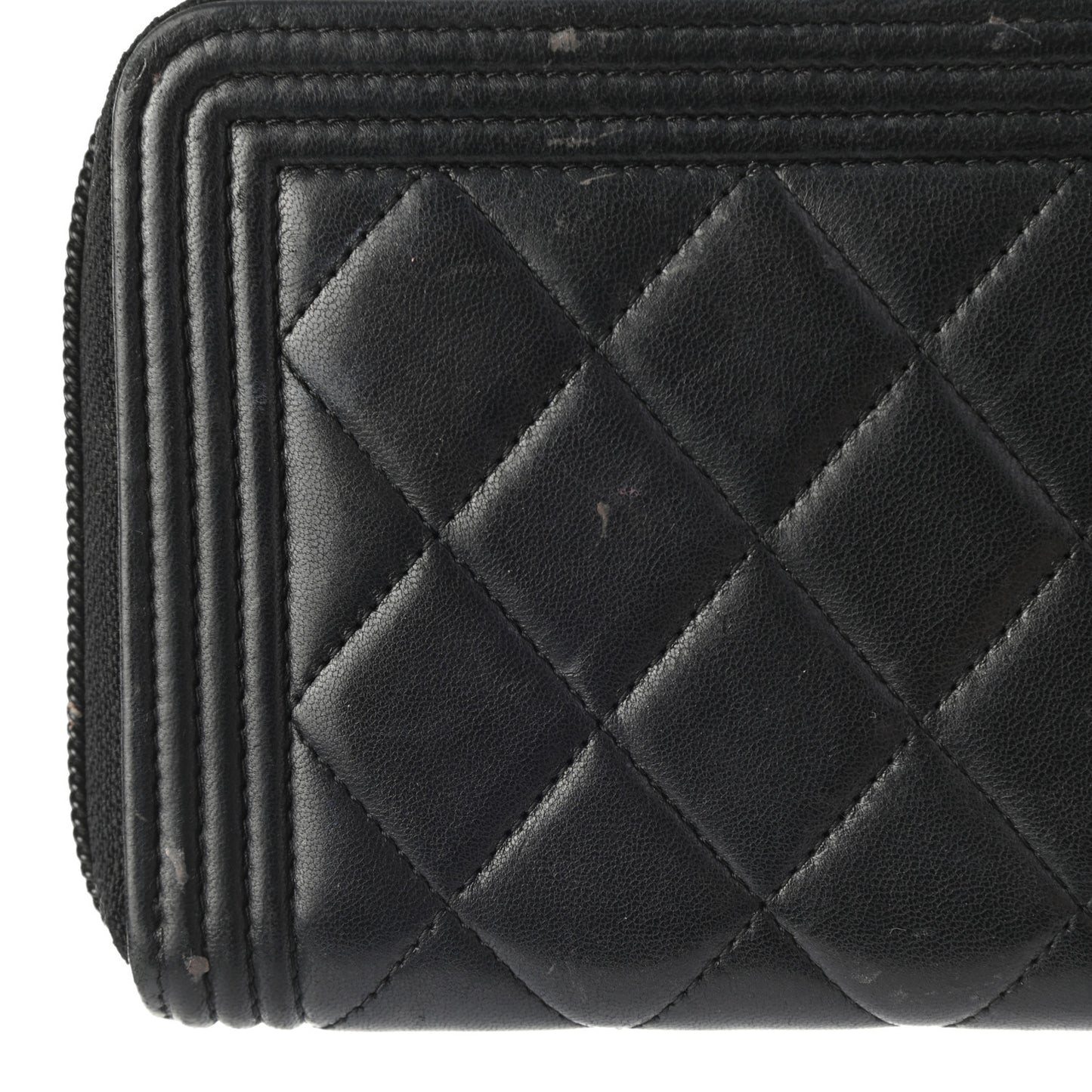 Lambskin Quilted Boy Zip Around Wallet Black