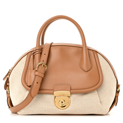 Salvatore Ferragamo Canvas Calfskin Fiamma Bag Sienne 2 of 9