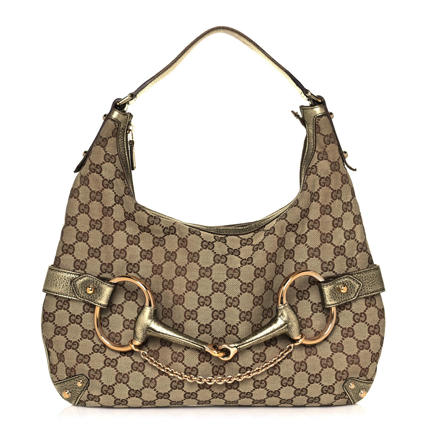 Metallic Monogram Horsebit Chain Hobo Gold
