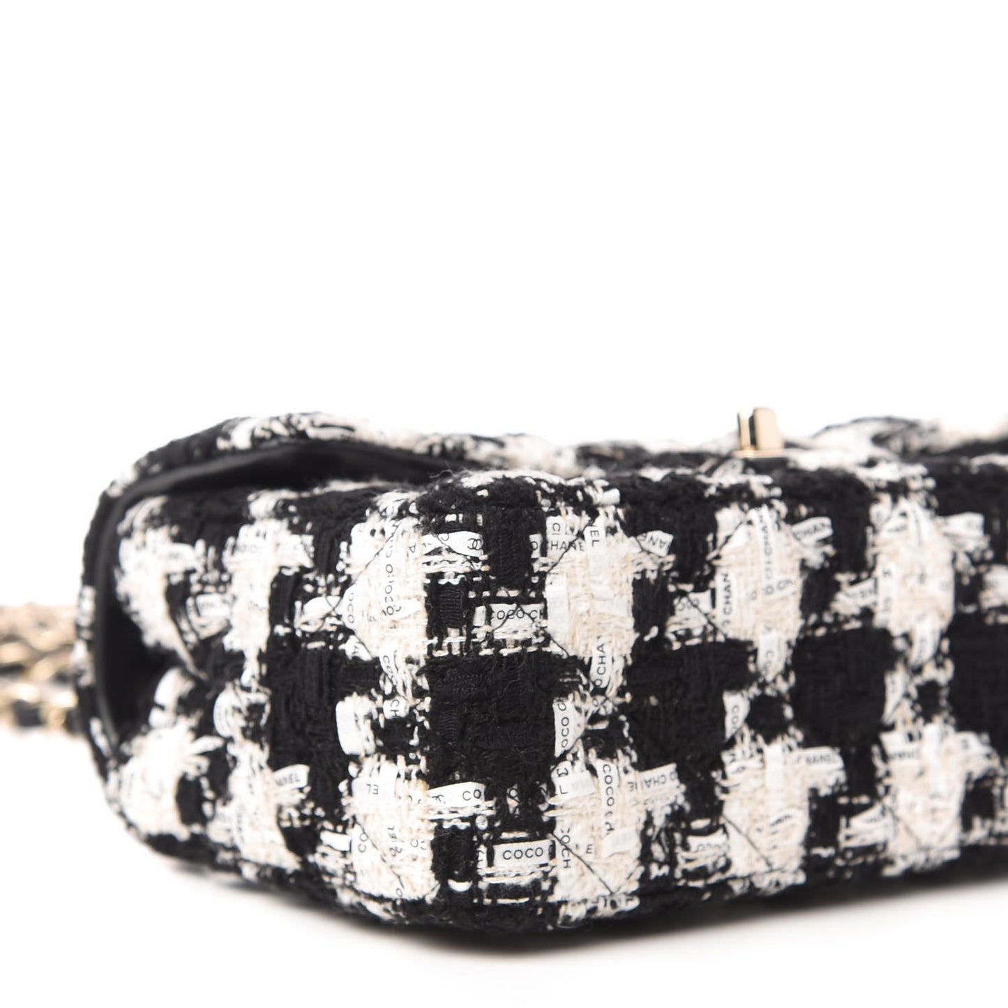 Tweed Quilted Mini Rectangular Flap Black Ecru White