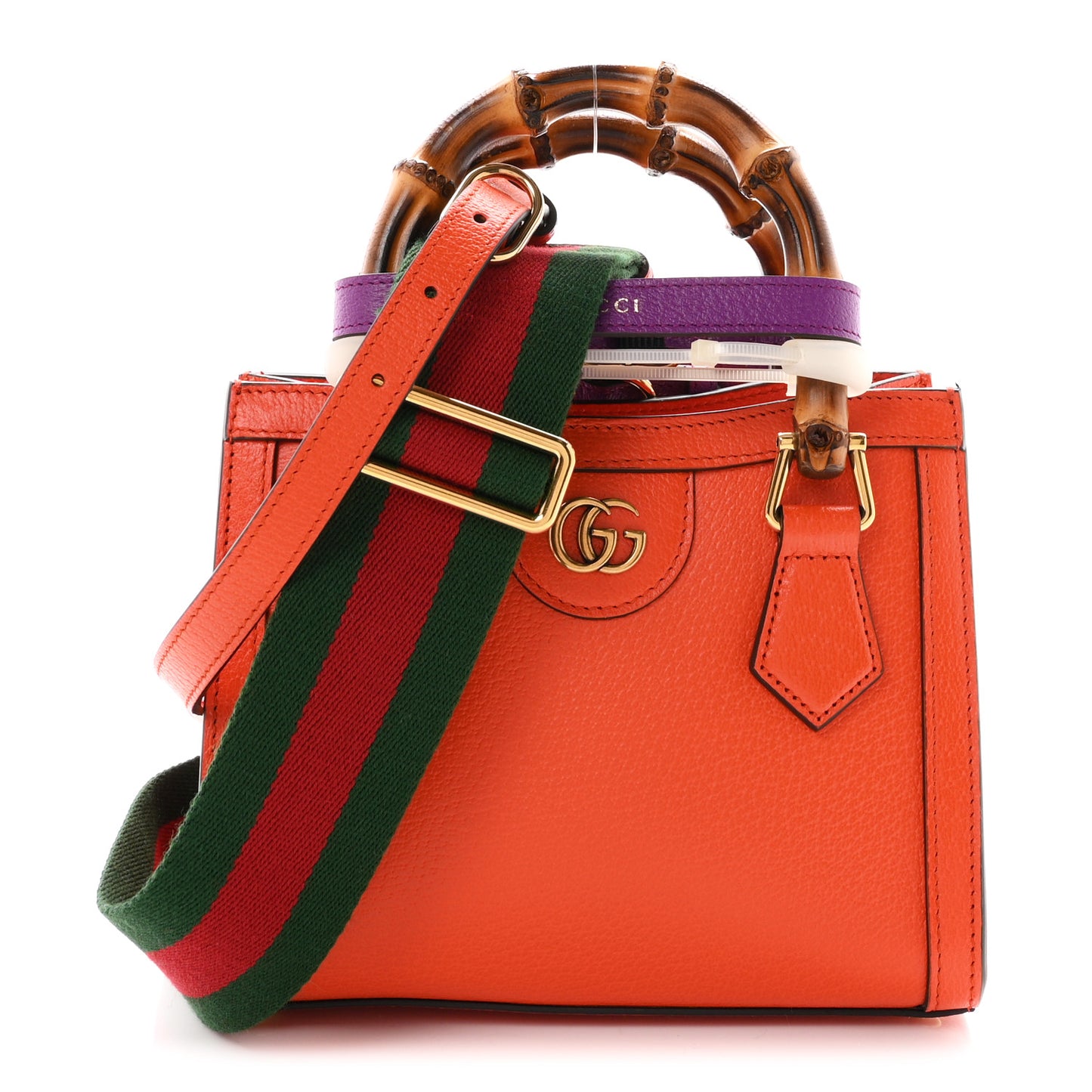 Textured Dollar Calfskin Web Mini Diana Tote Bag Deep Orange Spicy Cyclamin