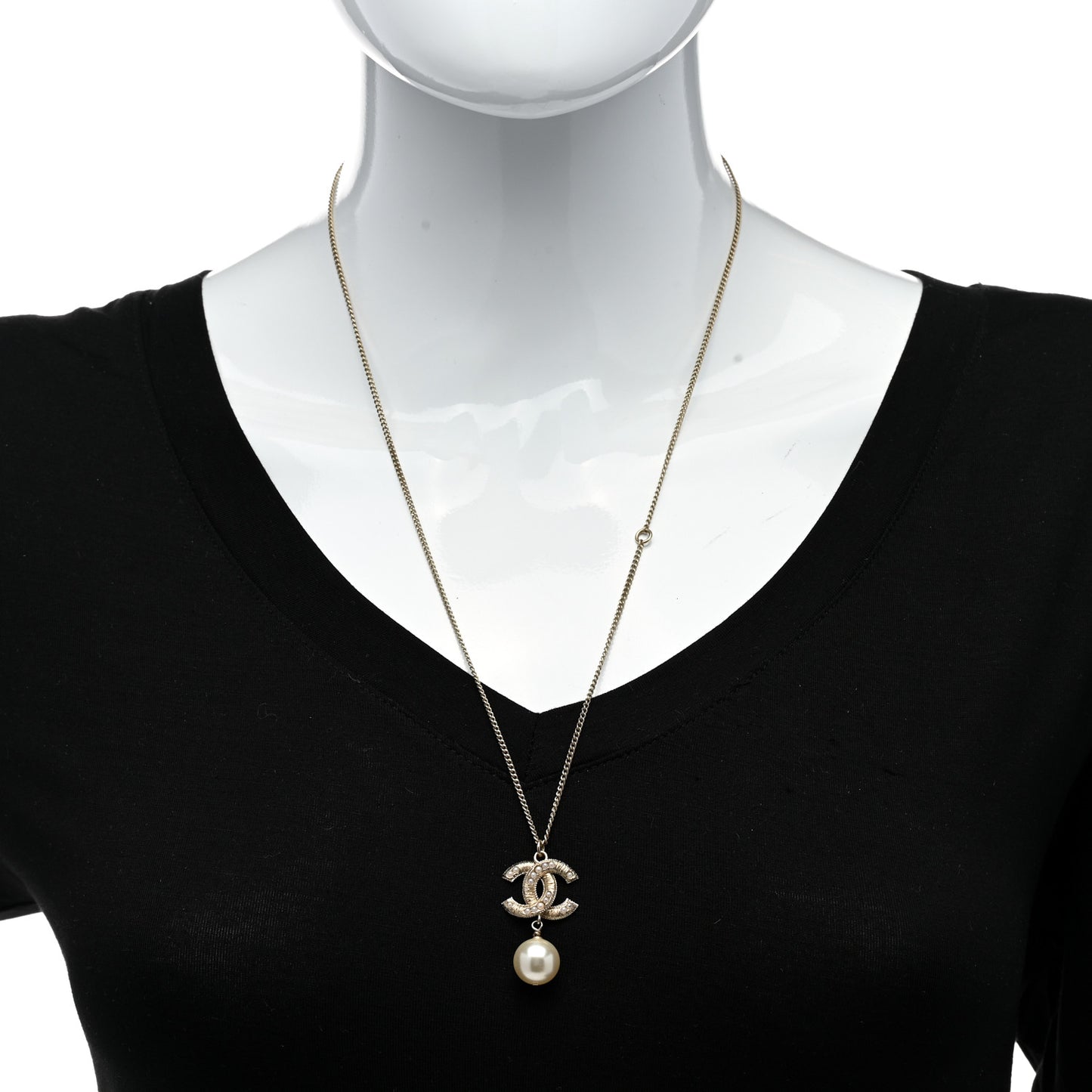Pearl CC Pendant Necklace Gold