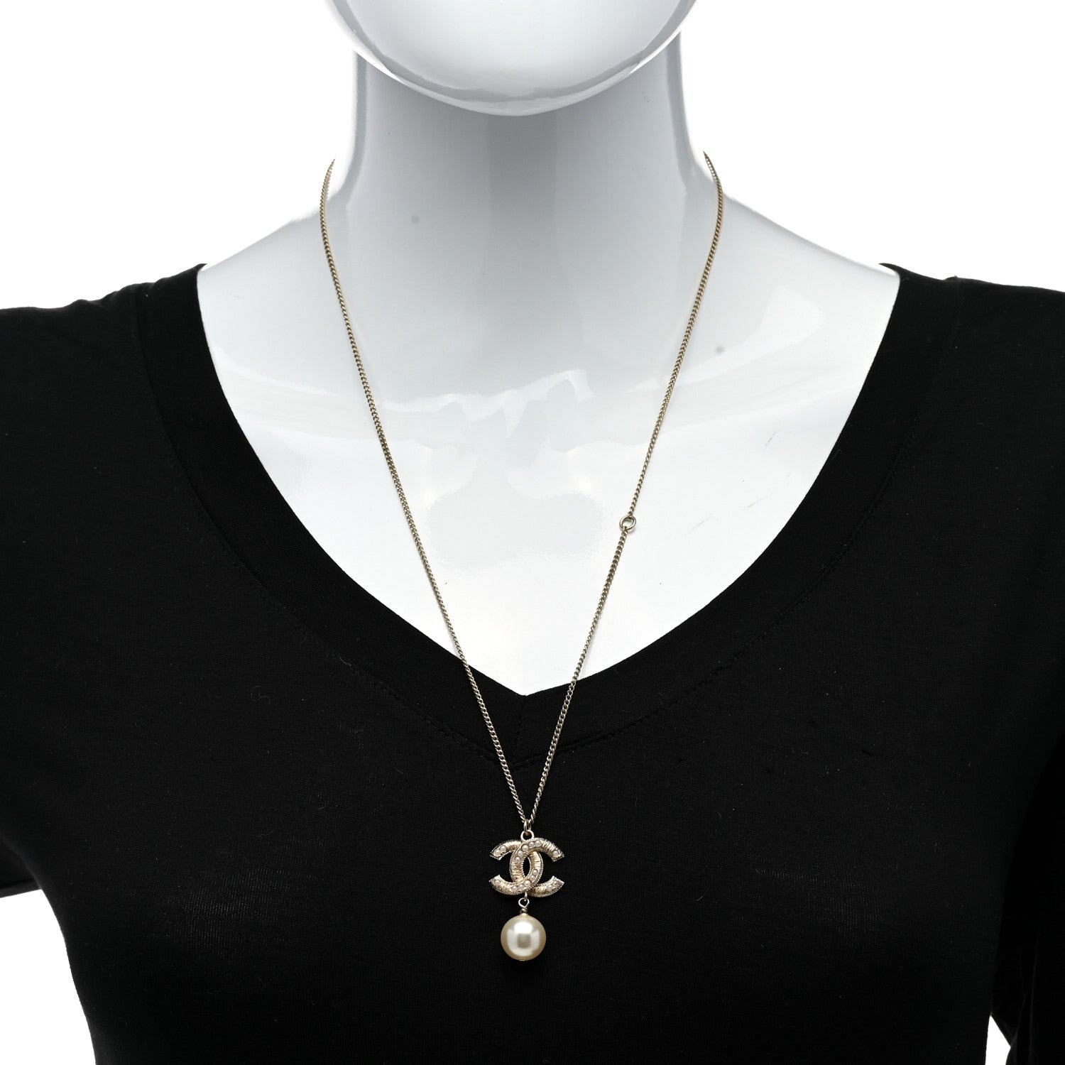 Chanel Pearl CC Pendant Necklace Gold 2 of 5