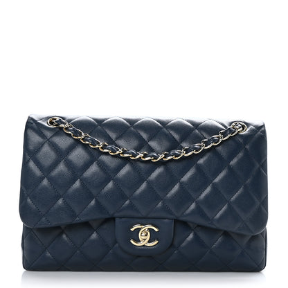 Chanel Caviar Quilted Jumbo Double Flap Navy Blue 1 of 8