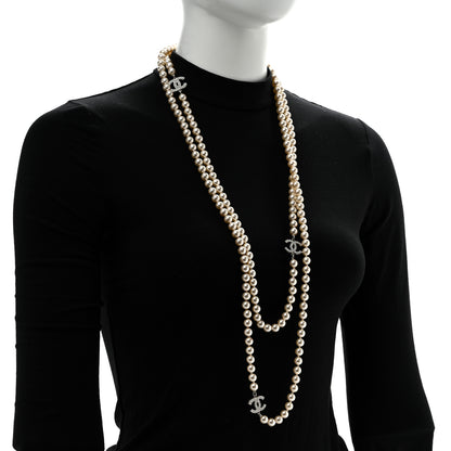 Chanel Graduated Pearl CC Long Necklace Silver 2 of 7