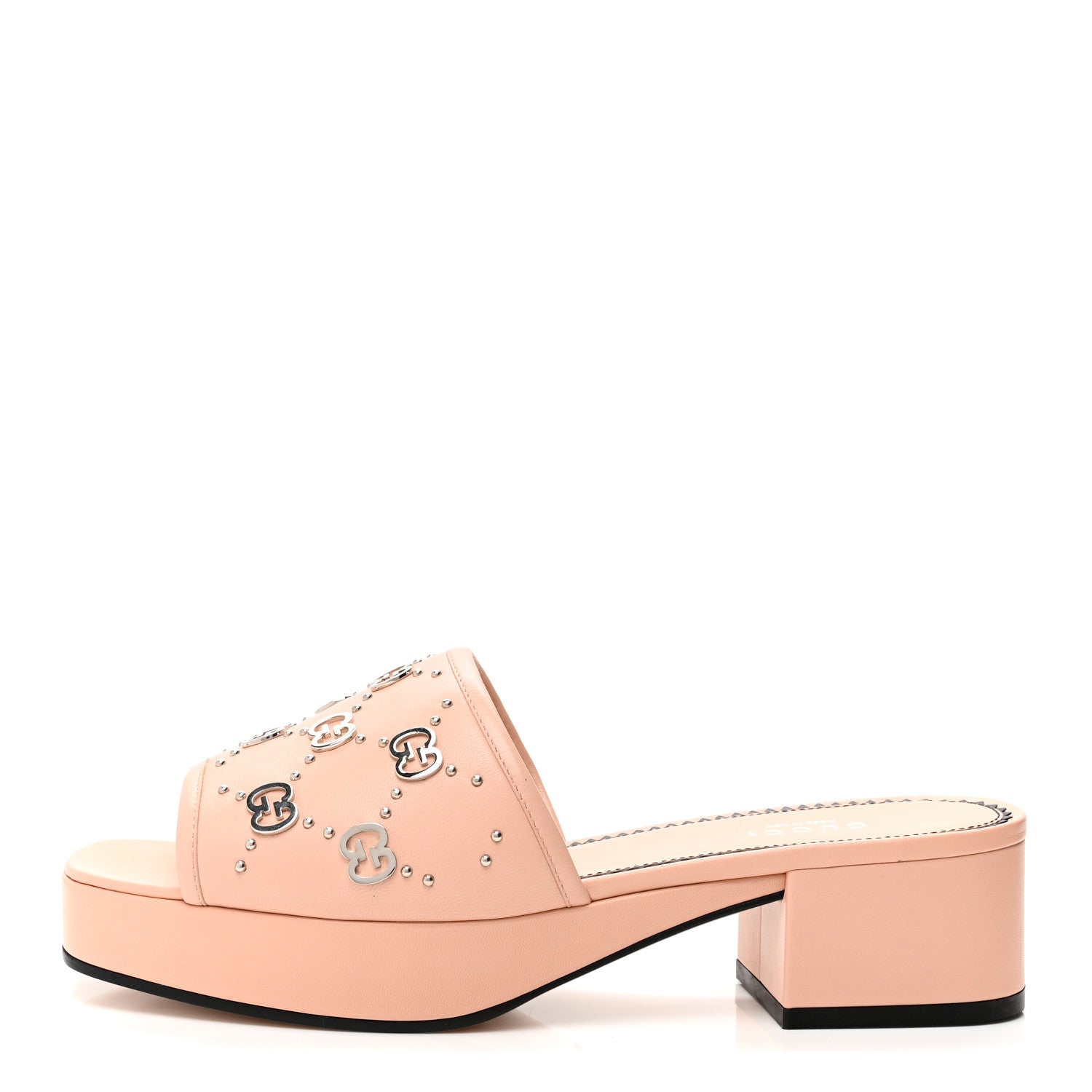 Gucci Malaga Kid Interlocking G Studs 25/50mm Platform Sandals 37.5 Perfect Pink 1 of 9