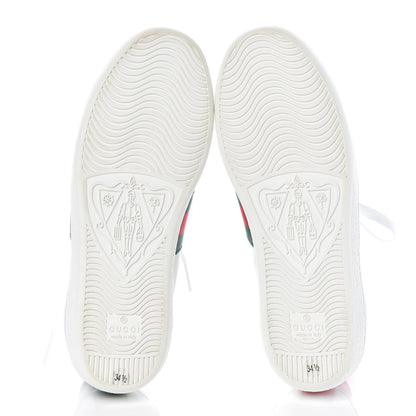 Gucci Calfskin Ayers Bee Embroidered Ace Sneakers 34.5 White Green 5 of 10