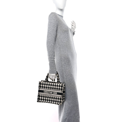 Christian Dior CHRISTIAN DIOR Canvas Houndstooth Embroidered Small Book Tote Black White 3 of 11