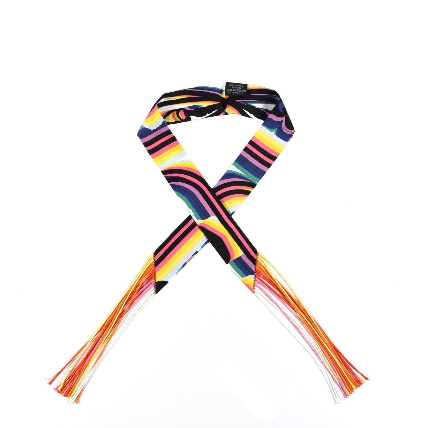 Hermes Silk Brides De Gala Shadow Fringed Twilly Black Jaune Multicolor 1 of 3