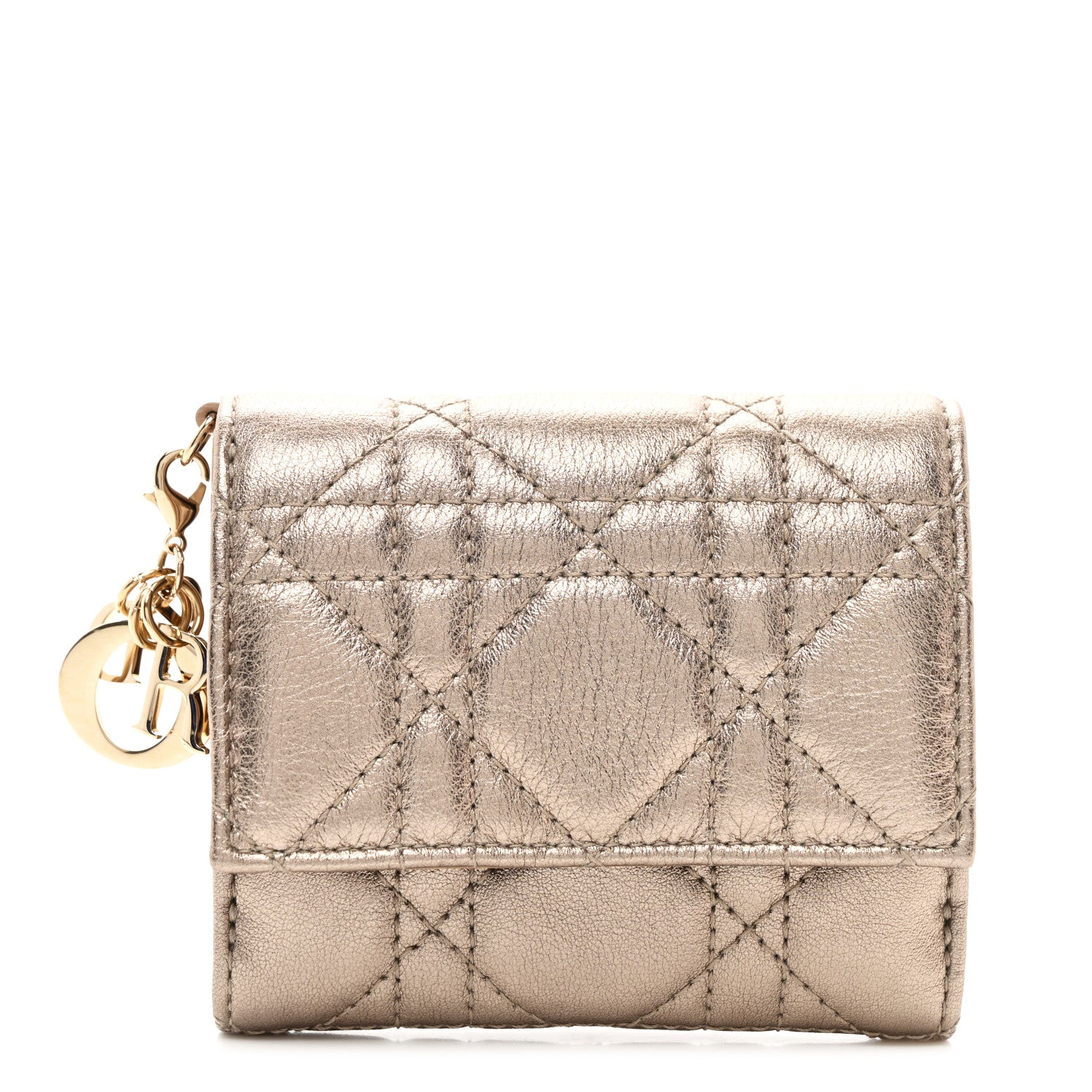 Christian Dior Metallic Lambskin Cannage Lady Dior Lotus Wallet Gold 1 of 7