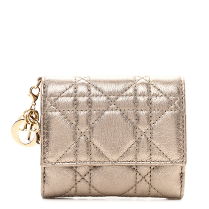 Christian Dior Metallic Lambskin Cannage Lady Dior Lotus Wallet Gold 1 of 7