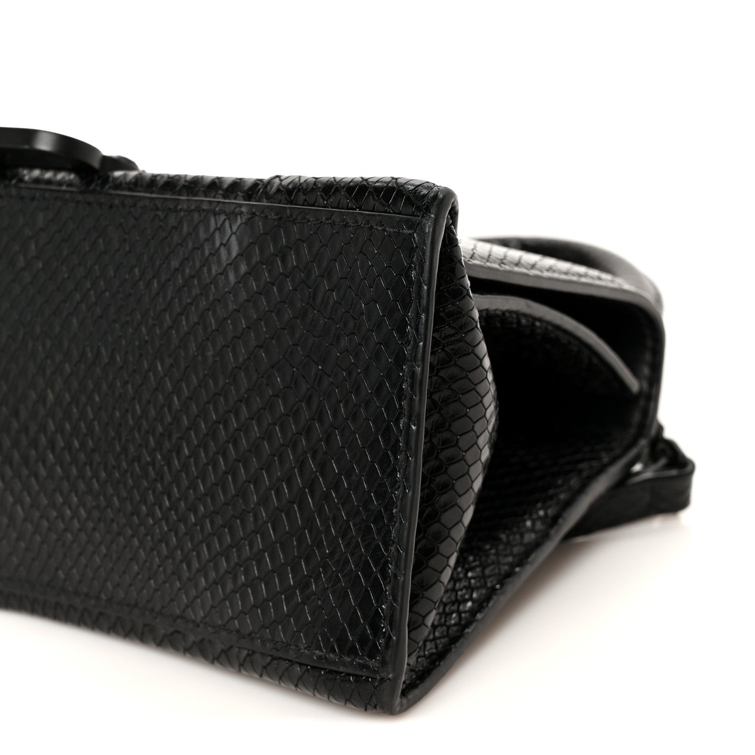 Balenciaga Matte Calfskin Snake Embossed Tonal B Small Hourglass Top Handle Bag Black 10 of 10