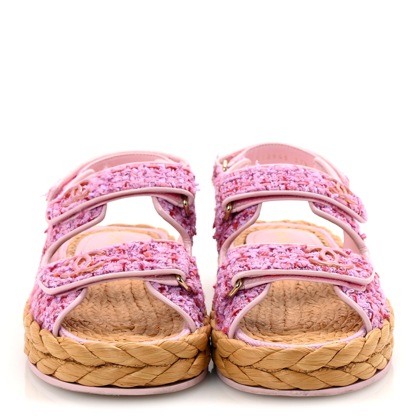 Tweed Patent Calfskin Velcro Dad Sandals 37.5 Light Purple Pink Red