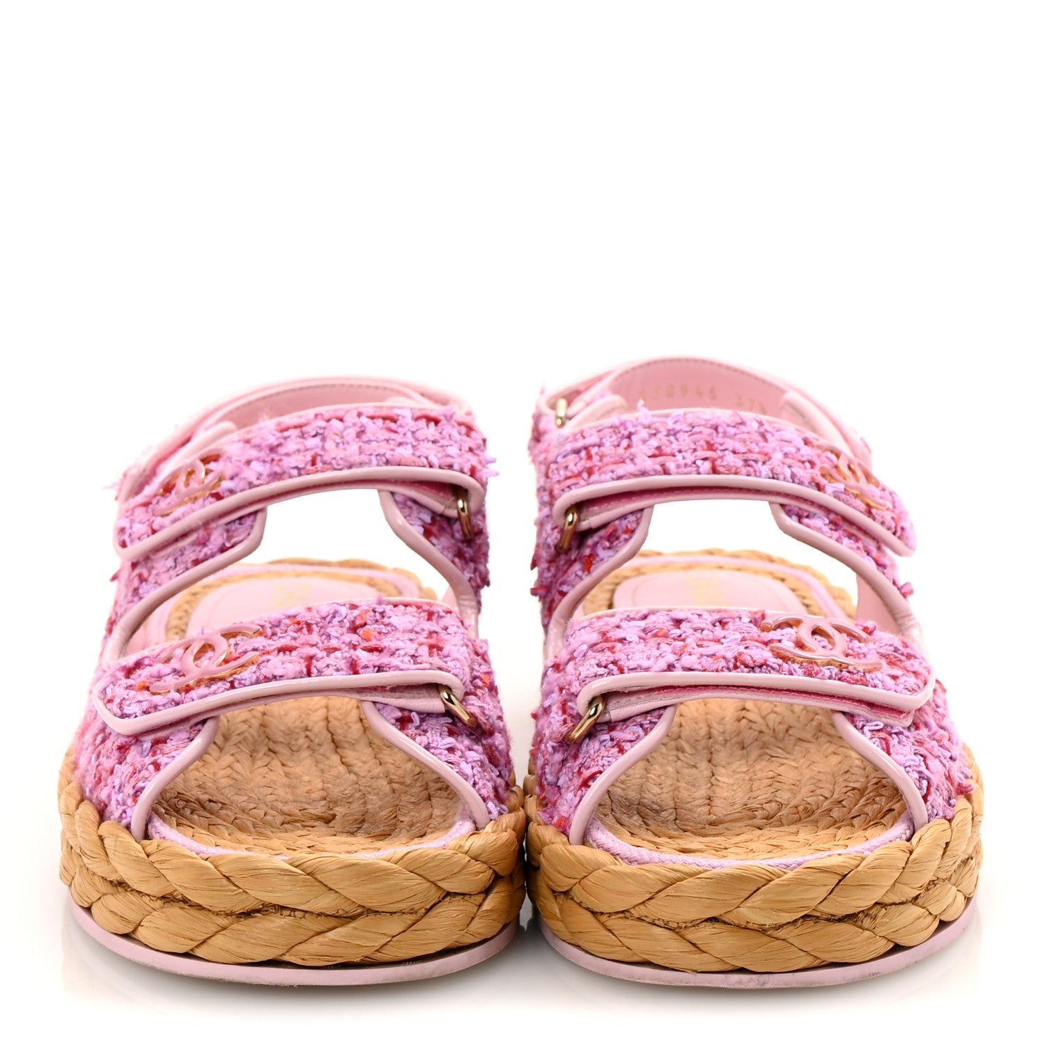 Chanel Tweed Patent Calfskin Velcro Dad Sandals 37.5 Light Purple Pink Red 3 of 12
