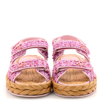 Chanel Tweed Patent Calfskin Velcro Dad Sandals 37.5 Light Purple Pink Red 3 of 12