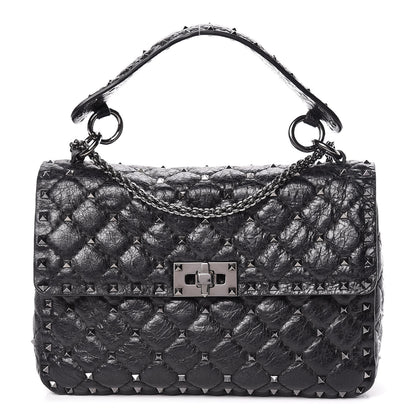 Valentino Garavani Craquele Nappa Medium Rockstud Spike Shoulder Bag Black 1 of 11