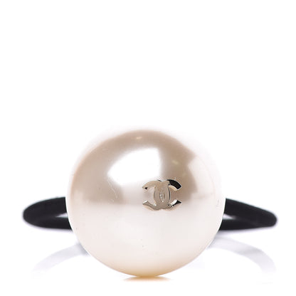 Chanel Pearl CC Hair Tie Black White 1 of 5