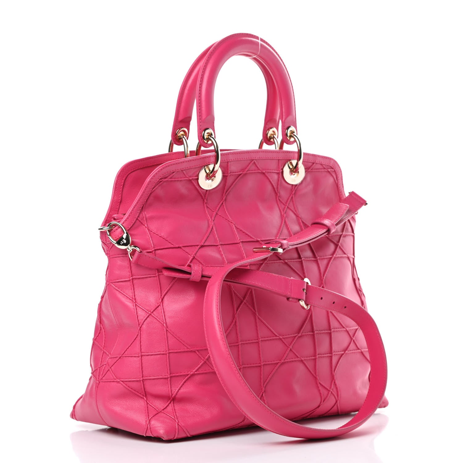 Christian Dior Lambskin Cannage Medium Granville Tote Fuchsia 3 of 14