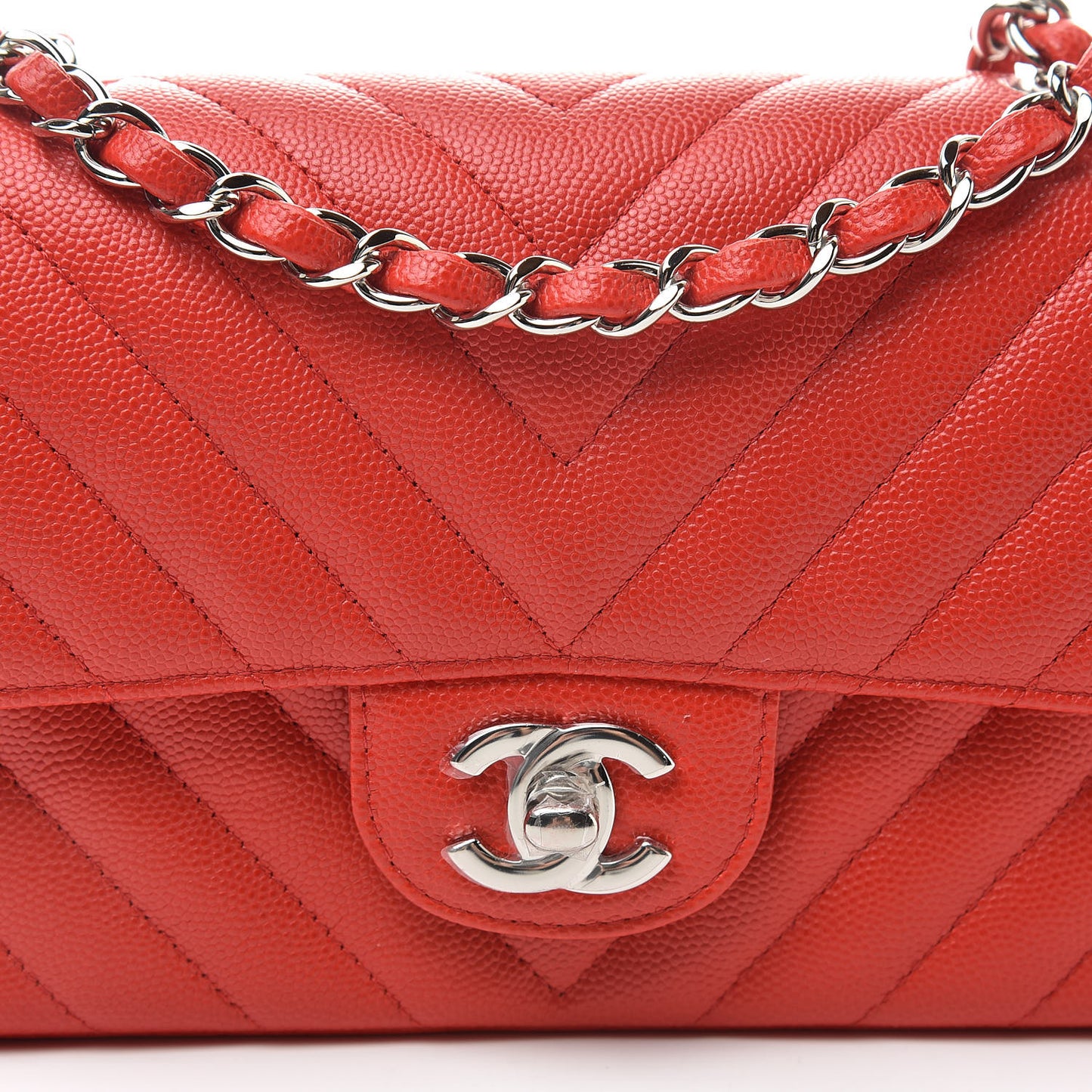 Caviar Chevron Quilted Mini Rectangular Flap Red