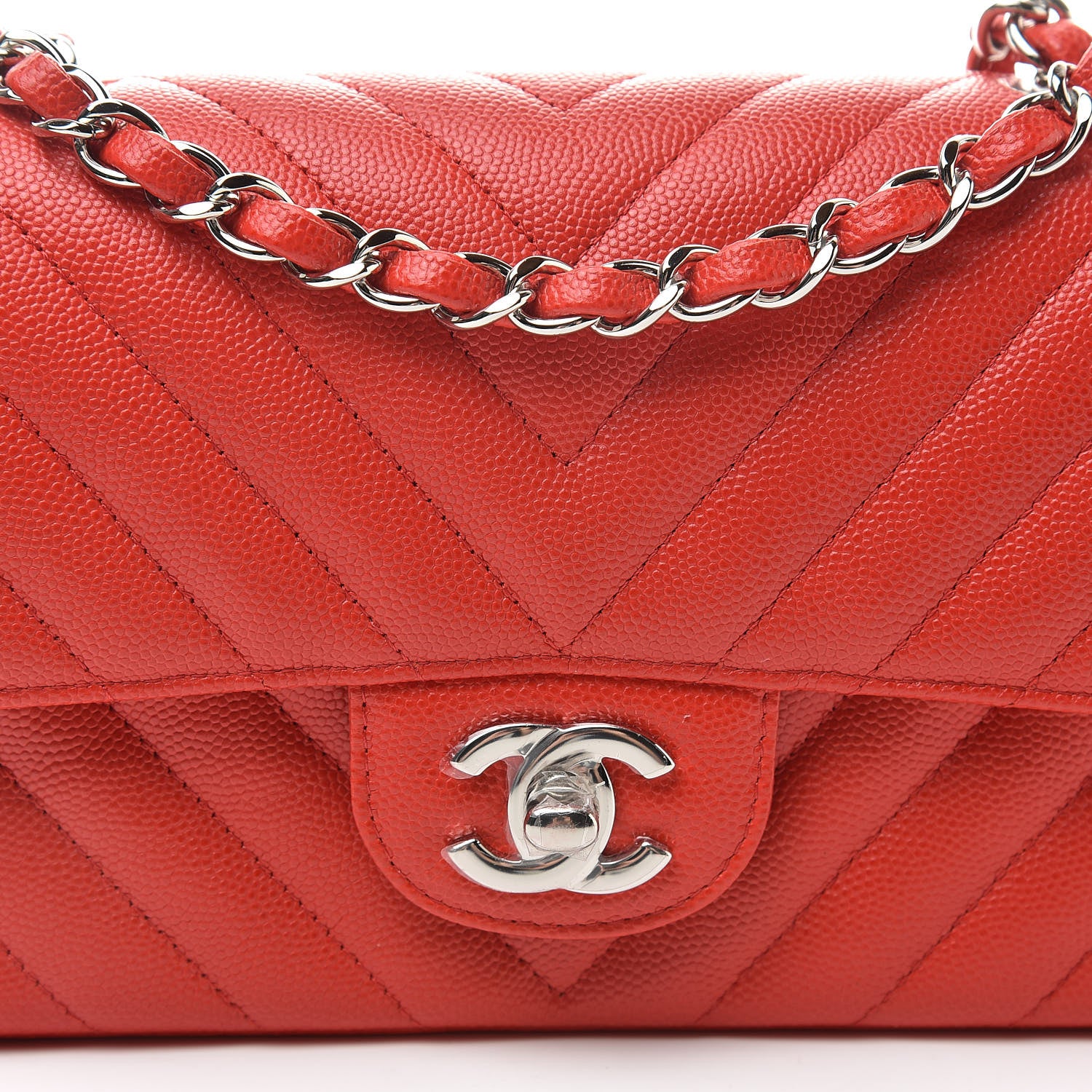 Chanel Caviar Chevron Quilted Mini Rectangular Flap Red 8 of 11