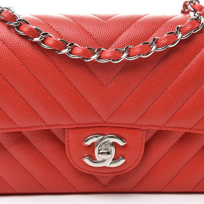 Chanel Caviar Chevron Quilted Mini Rectangular Flap Red 8 of 11