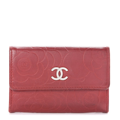 Chanel Lambskin Camellia Embossed Flap Card Holder Red 1 of 7