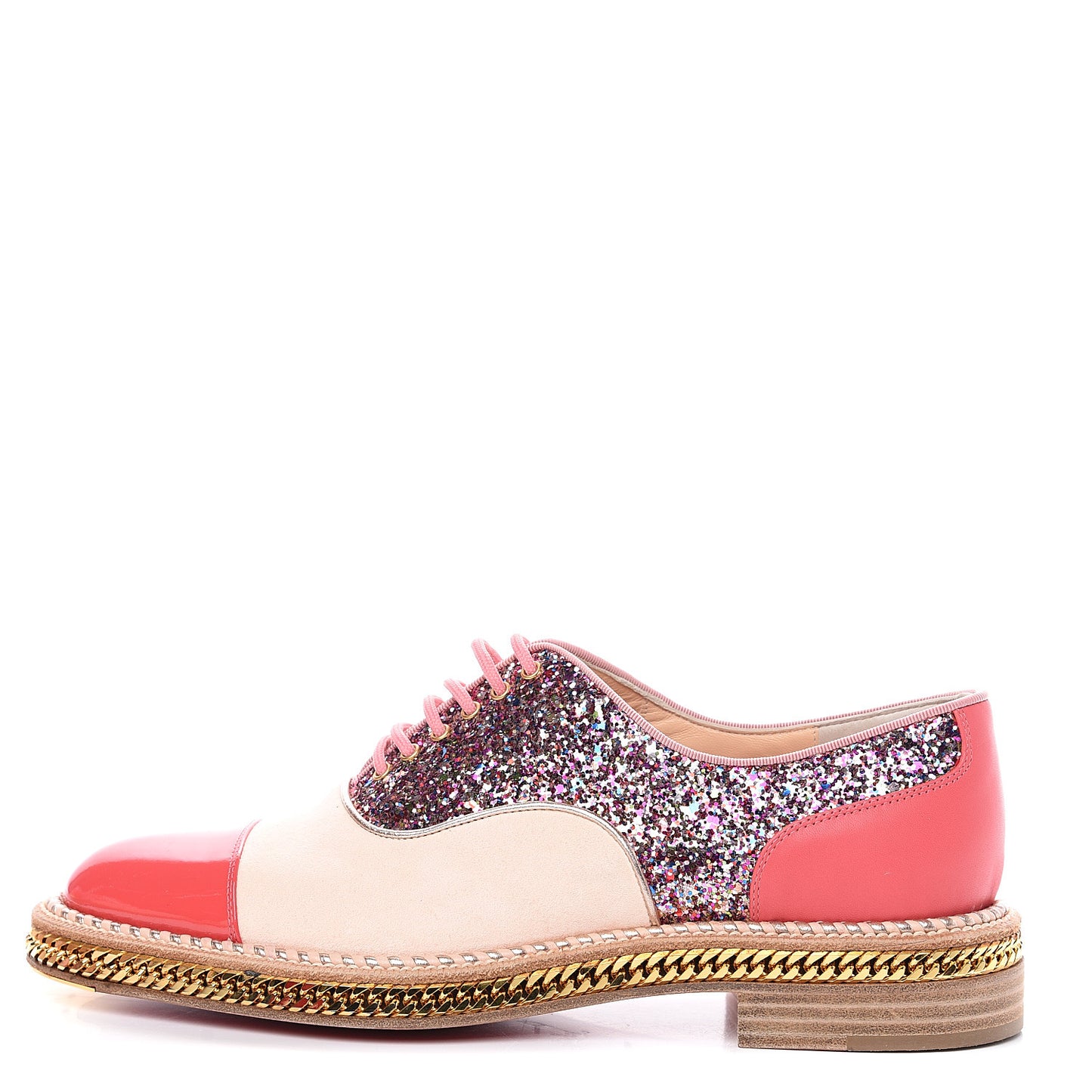 Patent Calfskin Glitter Chain Trim Womens Latcho Oxfords 36.5 Poudre