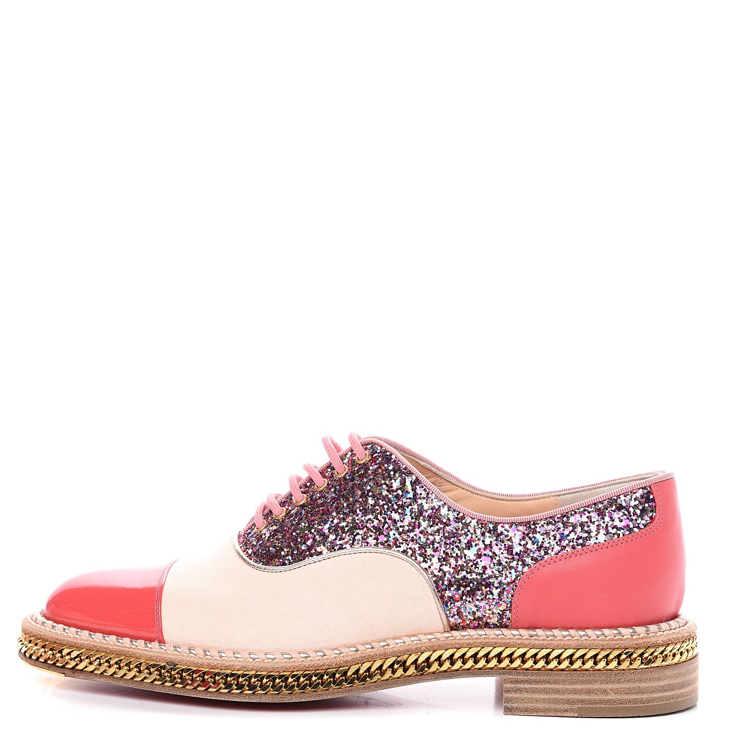 Christian Louboutin Patent Calfskin Glitter Chain Trim Womens Latcho Oxfords 36.5 Poudre 1 of 7